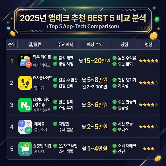 2025년 앱테크 앱 수익 비교